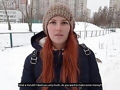 Red-haired Chick During A Pickup For Money Pulled Down Her Pants For S