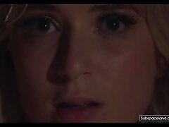 Beautiful blonde sex machine fucked during bondage sex