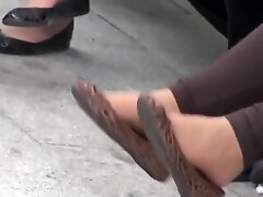 Candid nylon and flats shoeplay
