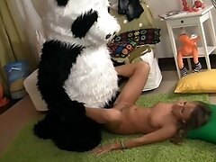 Sex toy party with a excited panda bear