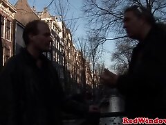 Closeup dutch hooker showing her creampie