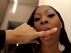 Ebony chick gets two dicks