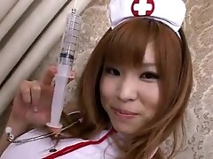 Naughty pink nurse gets a good seeing to with a vibrator and hard cock