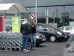 HUNT4K. Lovely teen 18+ girl has big boobs and shaved twat to sell them